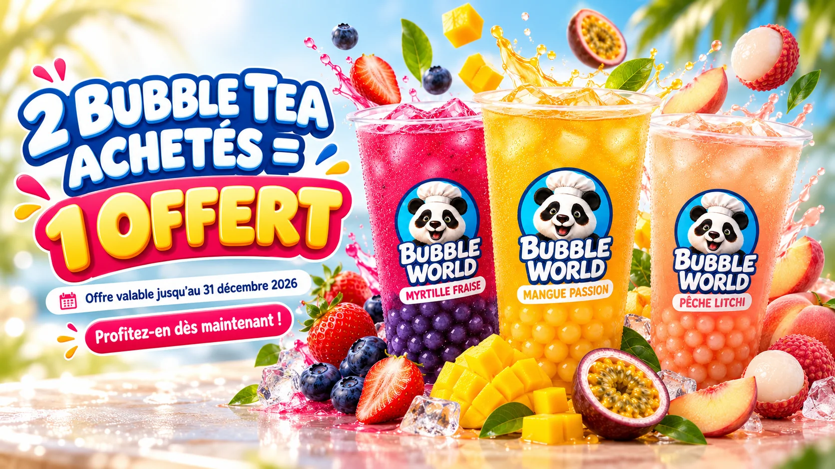 Promotion Bubble World : deux Bubble Teas achetés, le troisième offert jusqu’au 31 décembre 2026